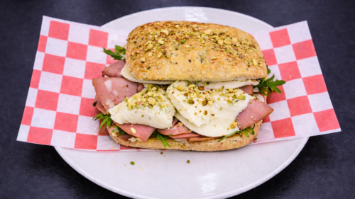 Focaccia with Pistachio Mortadella and Burrata