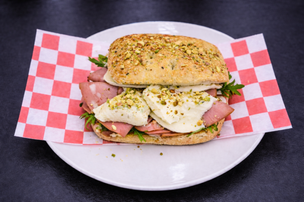 Focaccia with Pistachio Mortadella and Burrata