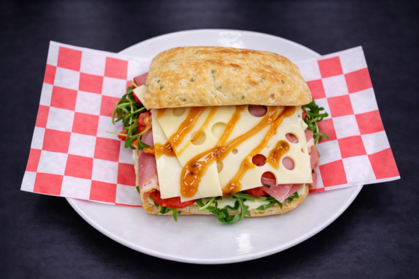 Focaccia with Prosciutto di Parma, cantimpalo, and cheese gouda