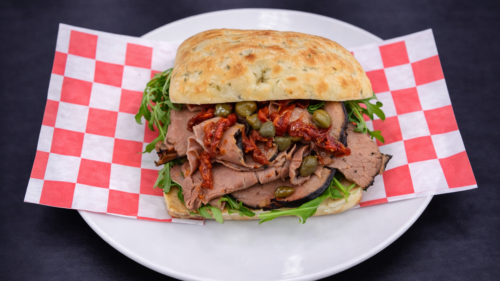 Focaccia with Roast Beef and Fresh Mozzarella