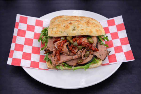 Focaccia with Roast Beef and Fresh Mozzarella