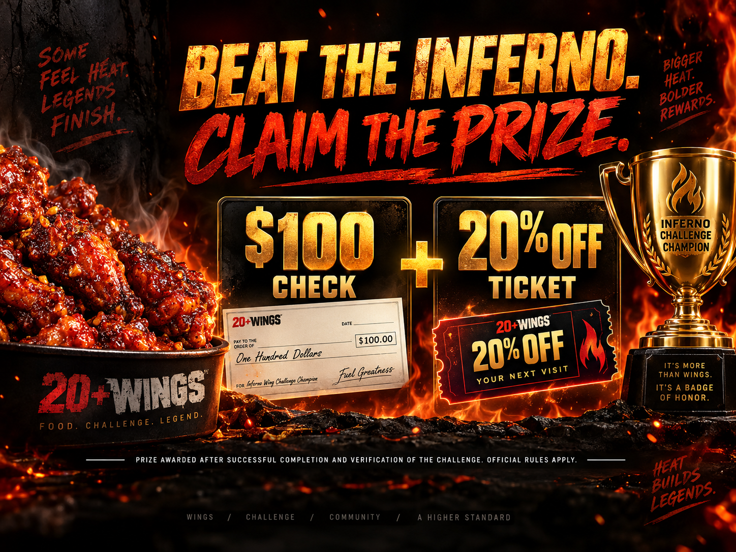 Beat the Inferno. Claim the Prize. $100 check plus 20% off ticket.